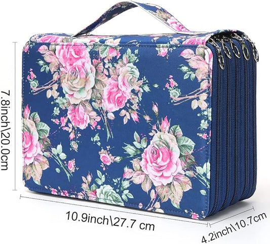 Vomgomfom Colored Pencil Case - 252 Slot Pencil Holder with Zipper Closure, Twill Fabric Large Capacity Pencil Case for Watercolor Pens or Markers, Artist Organizer (Blue Rose)