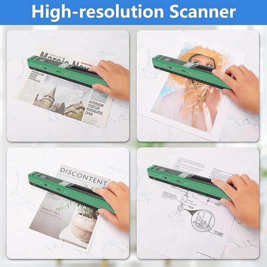 Marhynchus Portable Scanner Handheld Document Scanner with 300DPI 600DPI 900DPI Resolution Modes USB Connection for Business Home Office Use (Green)