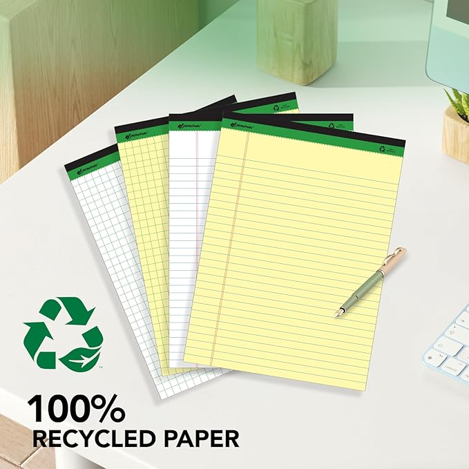 KAISA Yellow Legal Pads 12Pads Writing Pads Recycled Paper 5"x8" Norrow Ruled Lined Paper Small Legal pad Perforated 50 sheets/pad Notepads Writing Tablet Canary For Office Supplies (Canary 12pads)