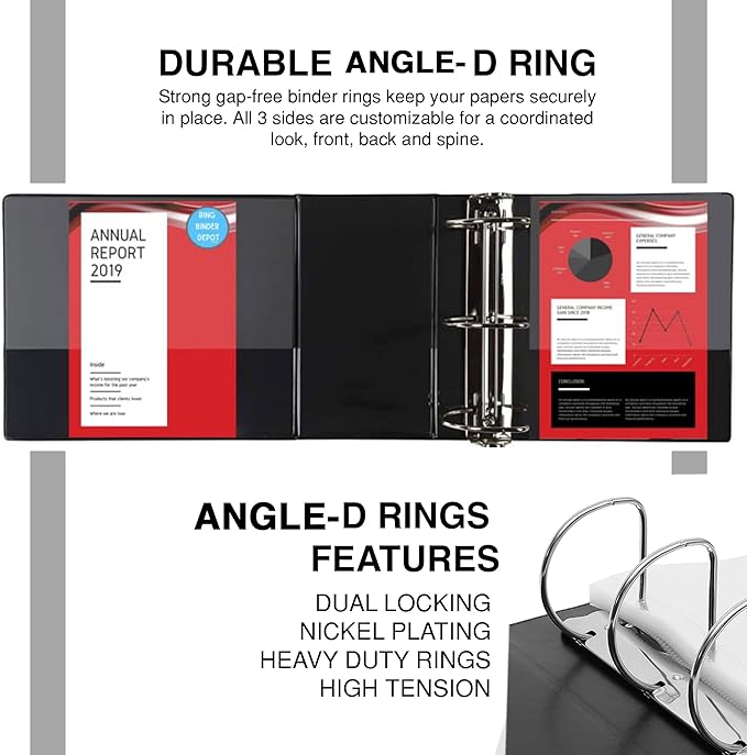 Performore Premium 3 Ring Binder, Professional Angle D Ring 2.5 Inch, Presentation Folder for Standard Pages 8.5 x 11 with Pockets, Crystal Clear View Black (2 Pack)