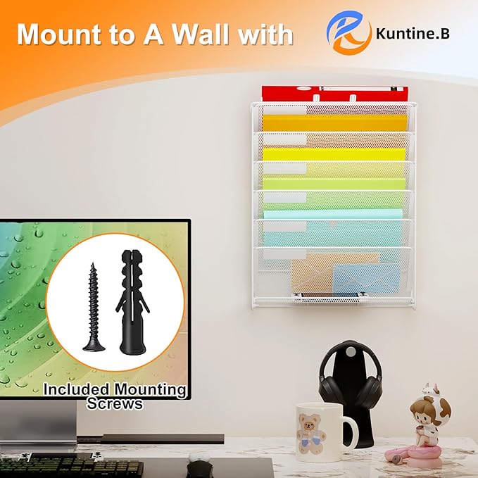 Kuntine.B Wall File Organizer — 7-Tier, White