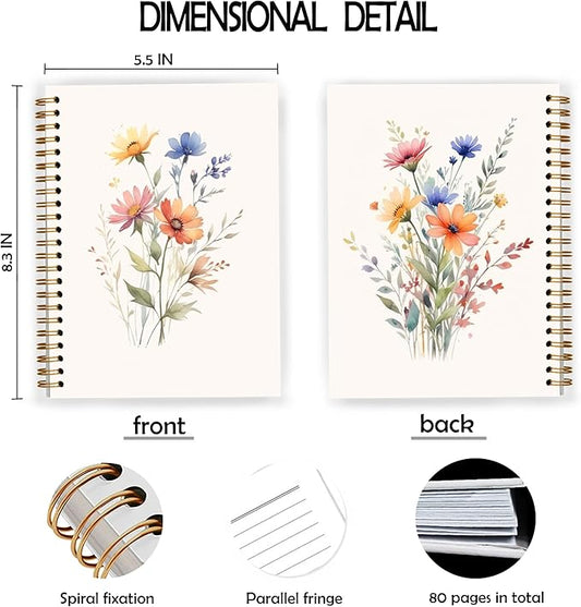JWVK Vintage Wildflower Spiral Notebook, Rustic Cottagecore Floral Notebooks for Note Taking, Flower Botanical Journal for Writing, Floral Aesthetic Journal Journaling, 5.5x8.3 Inch