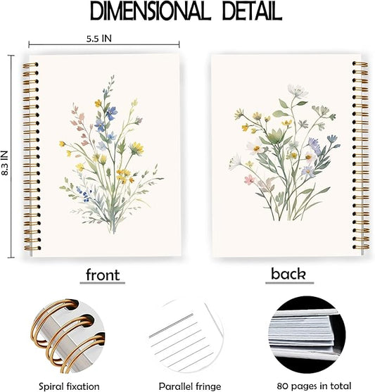 JWVK Vintage Wild Flower Spiral Notebook, Rustic Floral Botanical Notebooks for Note Taking, Cottagecore Wildflower Journal for Writing, Aesthetic Journal Journaling, 5.5x8.3 Inch