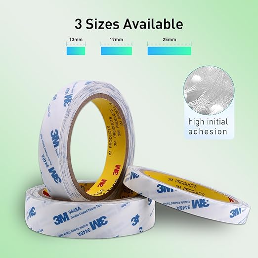Double Sided Tape 9448A 1" x 33Ft Pack of 1 Made of 3M Super Sticky Adhesive Tape Ultra Thin Translucent Tissue Tape for Laptop Cell Phone Repairs Arts Crafts