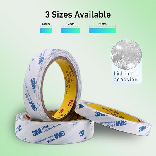Double Sided Tape 9448A 1/2" x 33Ft Pack of 3 Made of 3M Super Sticky Adhesive Tape Ultra Thin Translucent Tissue Tape for Laptop Cell Phone Repairs Arts Crafts