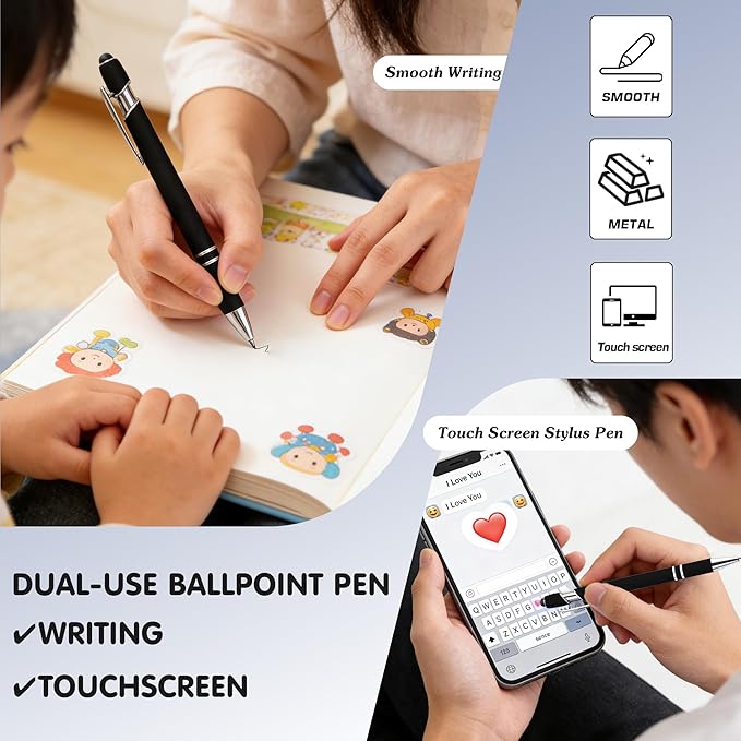 CRME Bulk Custom Pens Personalized Pen with Name Logo Engraved Metallic Customized Pen 2-in-1 Stylus Retractable Ballpoint Pen Soft Grip for Superb Comfort and Control Gifts for Birthday School Office