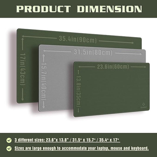 K KNODEL Desk Mat, Blotter, Dual-Sided Office Desk Pad, Waterproof Desk Mat for Desktop, Desk Blotters, PVC Leather Pad Protector (Dark Green, 23.6" x 13.8")