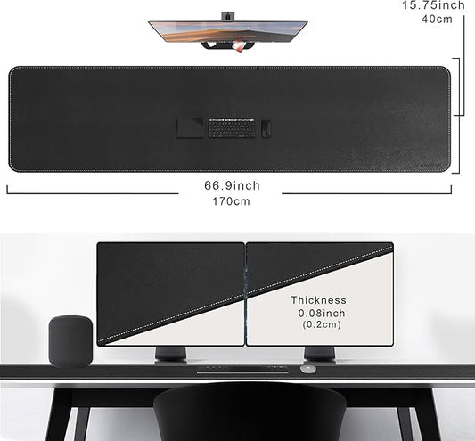 CENNBIE Leather Desk Mat Large, 66.9" x 16" Desk Pad Blotter Protector, Extended Non-Slip Mouse Pad, Waterproof PU Leather Large Mouse pad for Desk Office and Home (Black)