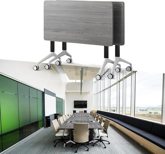 Goakwwuz Conference Room Table, Folding Conference Tables,Thicken Grey Tabletop,Flip Top Wooden Seminar Meeting Room Table for Conference Room Offices (2, Grey, 70.8”)