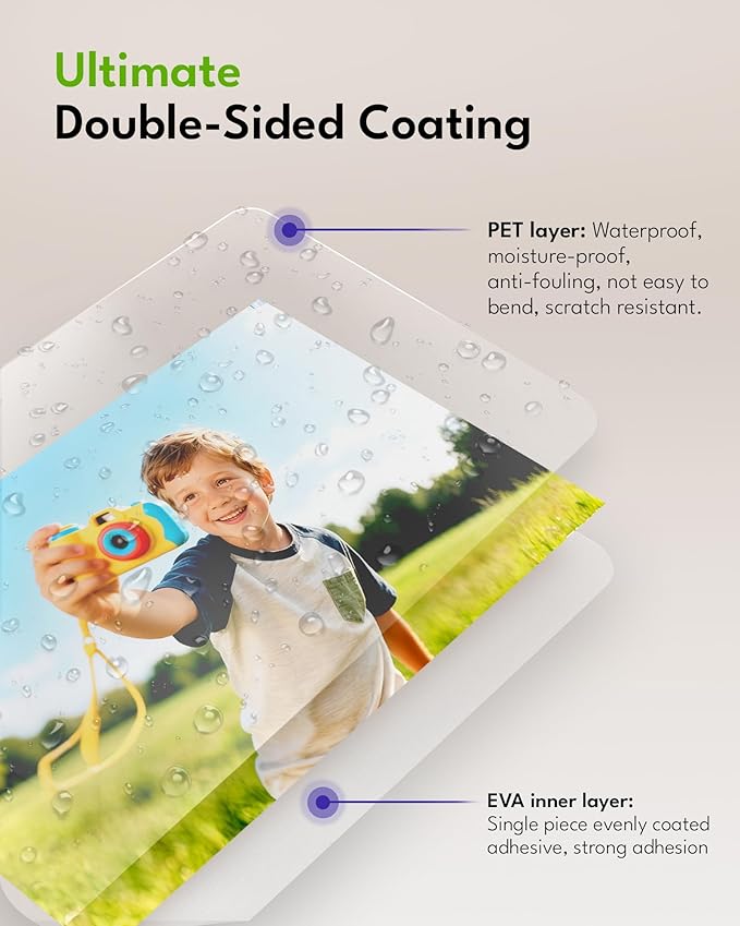 Uinkit 4mil Thicker Single-Sided Self-Adhesive Laminating Sheets 100Pack (Bulk Supply) Letter Size 8.5x11"- Bulk Laminating Paper for Businesses, Schools & Restaurants - No Heat Machine Needed