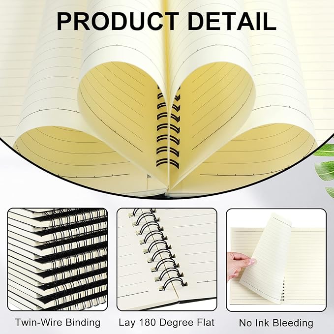 Yahenda 2 Pcs Spiral Notebook Bulk A5 Journal Lined 8.3'' x 5.5'' Writing Composition Paper Small Notepad Subject Notebook for Students Office Business Back to School Supplies (Black,Deep Blue)