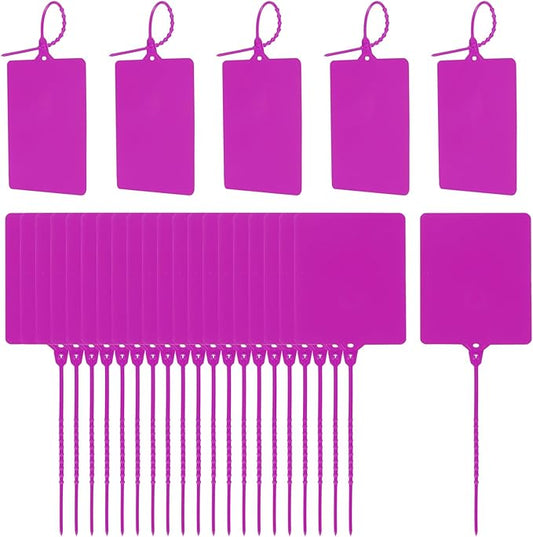 MECCANIXITY Plastic Seals Shipping Tags, for Basket Labels Cable Labels Tags Product Identification Tags, Logistics Marking, Outdoor Tagging, 3.1x3.9 Inch Purple 50Packs