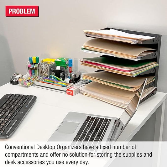 Desktop Organizer 6 Letter Tray Sorter Plus Riser Storage Base & 3 Storage Drawers - Ultimate Office TierDrop Plus Stores All of Your Documents and Supplies in One Compact Modular System