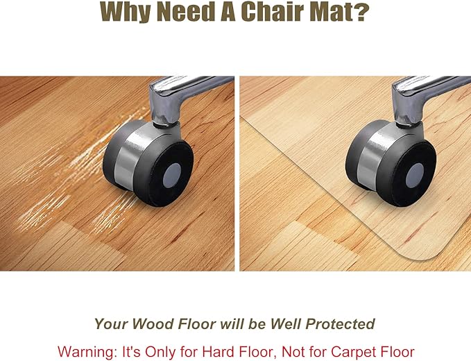 Kuyal Clear Chair Mat, Hard Floor Use, 57" x 44" Transparent Office Home Floor Protector mat Chairmats (57" x 44" Rectangle)