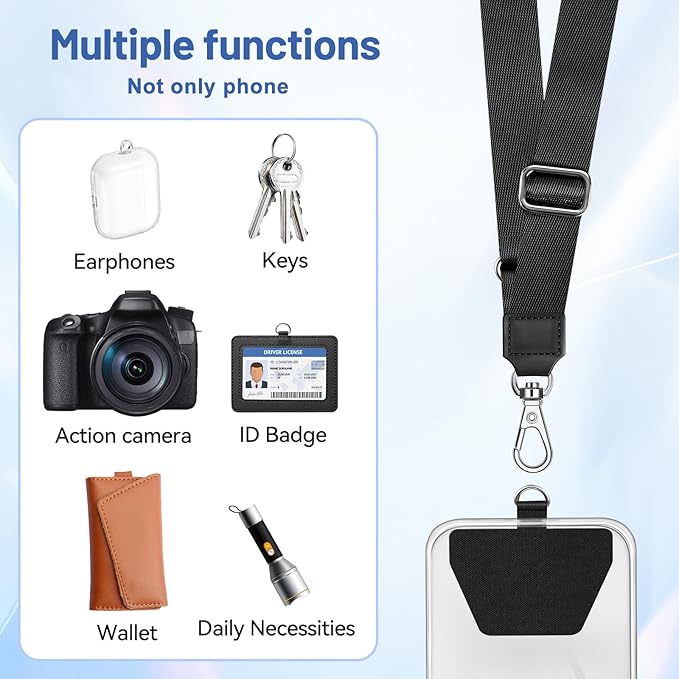 Doormoon Phone Strap Crossbody, Wrist Straps with Patch Cases Cell Phone Lanyards for Women Drop Protection Compatible with iPhone, Samsung, Google & Most Smartphones, 2 Pack, Black Grey