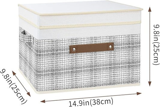 TYEERS Collapsible Storage Bins with Lids, Patchwork Design, Washable, Fabric Storage Boxes, 14.9x9.8x9.8 inches, 5 Pack, Gray