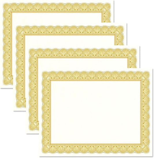Elite Gold & White Parchment Certificate Papers - Pack of 100, Laser & Inkjet Printer Compatible, For Office, Business Awards, Graduation, School Diplomas, 8-1/2" x 11" on 70 lb Text Stock