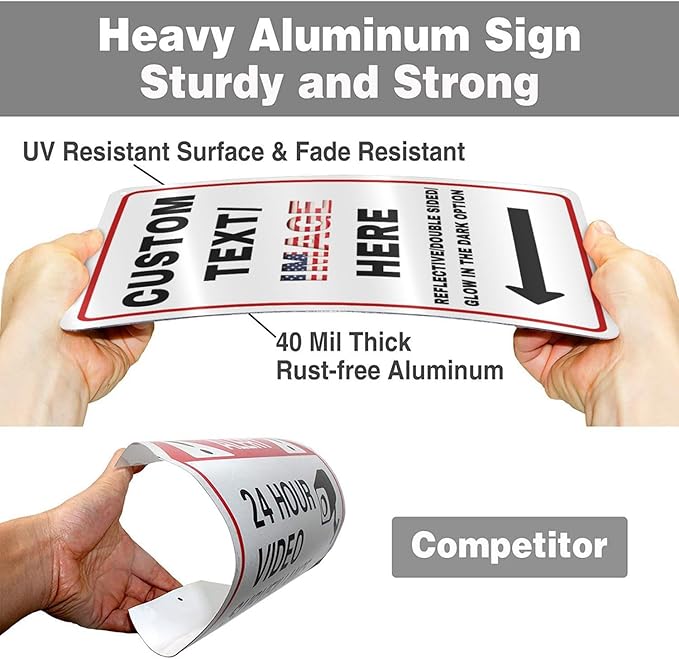 Custom Sign Large, Left or Right Arrow, Glow in the Dark/Reflective Option, 16''x12'' Personalized Large Metal Address Plaque, Customize for Business Logo, Office, Home, Yard, Outdoor