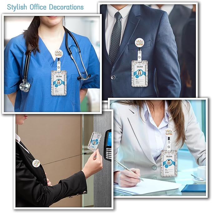 Teacher Badge Holder with Retractable Lanyard, Flower Lanyards for ID Badges Name Tags Vertical Card Holder, Breakaway Lanyard Badge Reel Retractable, Teacher Nurse Workers Women Office Gifts