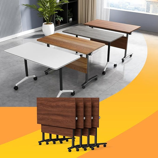 Conference Table Flip Top Mobile Conference Room Tables,Folding Conference Table with Wheels,Large Meeting Training Seminar Table Saving Space for Office Classroom(4D,70.8'')