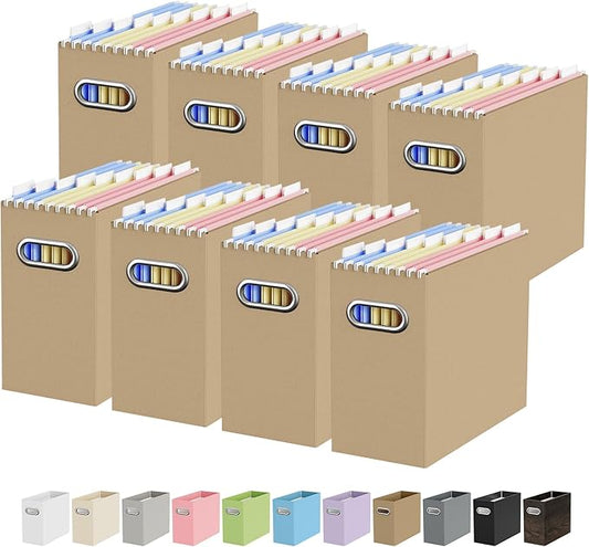 Oterri Cardboard File Organizer Box for Hanging File Folders Letter Size,File Box for Computer Desk,File Cabinet,Working Home,Office,Classroom (Brown, Letter Size - 8 Packs)