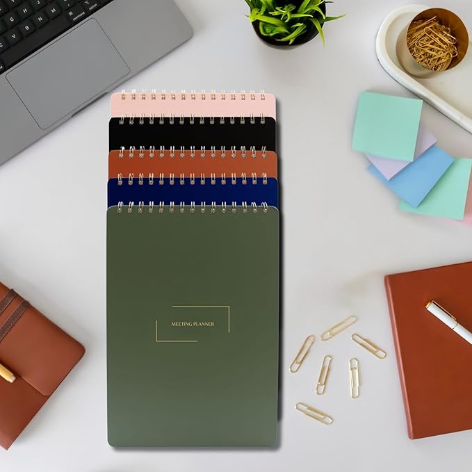 Merely Home | Meeting Notebook for Work | 8.25" x 11.75" | Project Planner | Simple Design | Multiple Layouts | Office and Business Planner (Rust, Meeting Planner - Portrait)
