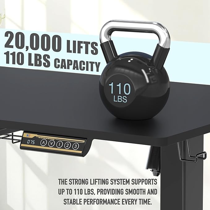 SHW 55 x 28 Inches Electric Height Adjustable Standing Desk with Drawer and Memory Preset, Black