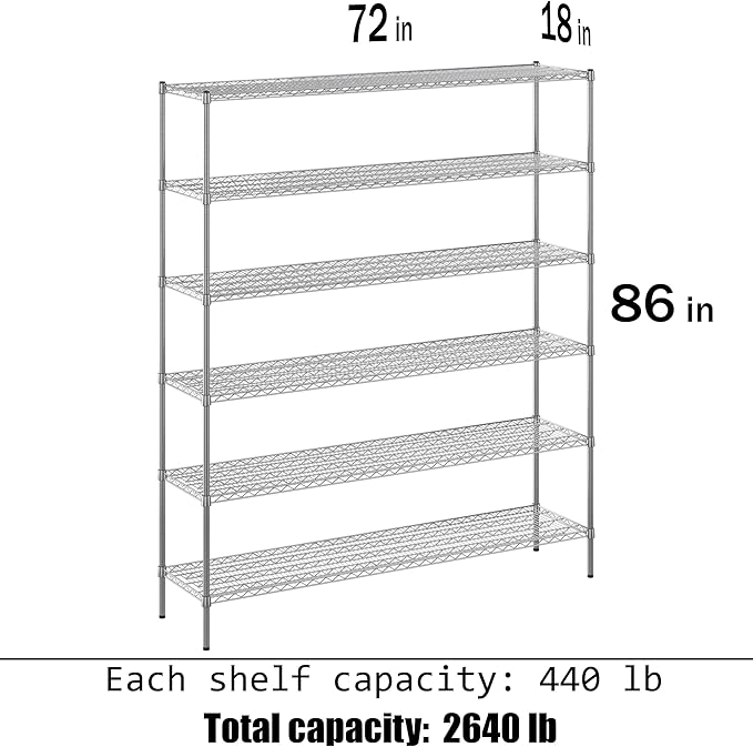 Regal Altair 18" Deep x 72" Wide x 86" Height Wire Shelving Kit | 6-Tier | NSF Commercial Storage Rack Unit