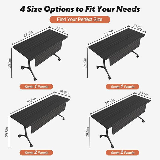 Goakwwuz Conference Room Table, Folding Conference Tables,Thicken Grey Tabletop,Flip Top Wooden Seminar Meeting Room Table for Conference Room Offices (2, BlackWoodGrain, 55.1”)