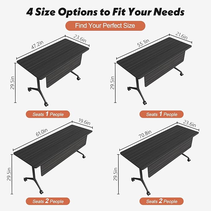 Goakwwuz Conference Room Table, Folding Conference Tables,Thicken Grey Tabletop,Flip Top Wooden Seminar Meeting Room Table for Conference Room Offices (2, BlackWoodGrain, 61.0“)