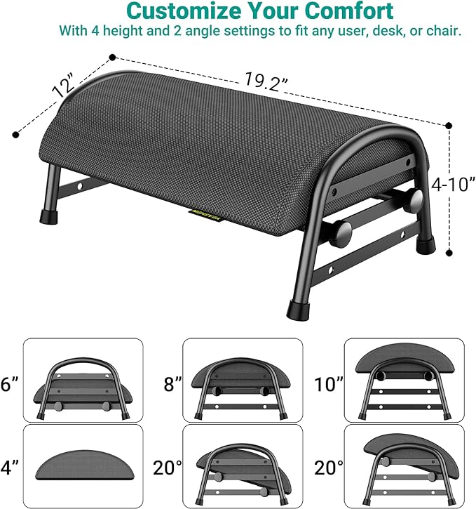 YEASHEIN Adjustable Foot Rest for Under Desk at Work, Ergonomic Under Desk Footrest with 6 Positions, Foot Stools for Under Office Desk Chair, Leg Rest for Home, Car, Computer, Gaming Accessories