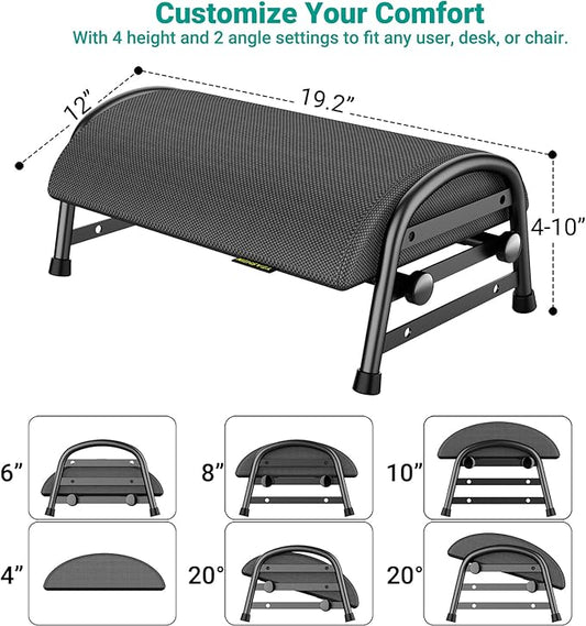 YEASHEIN Adjustable Foot Rest for Under Desk at Work, Ergonomic Under Desk Footrest with 6 Positions, Foot Stools for Under Office Desk Chair, Leg Rest for Home, Car, Computer, Gaming Accessories