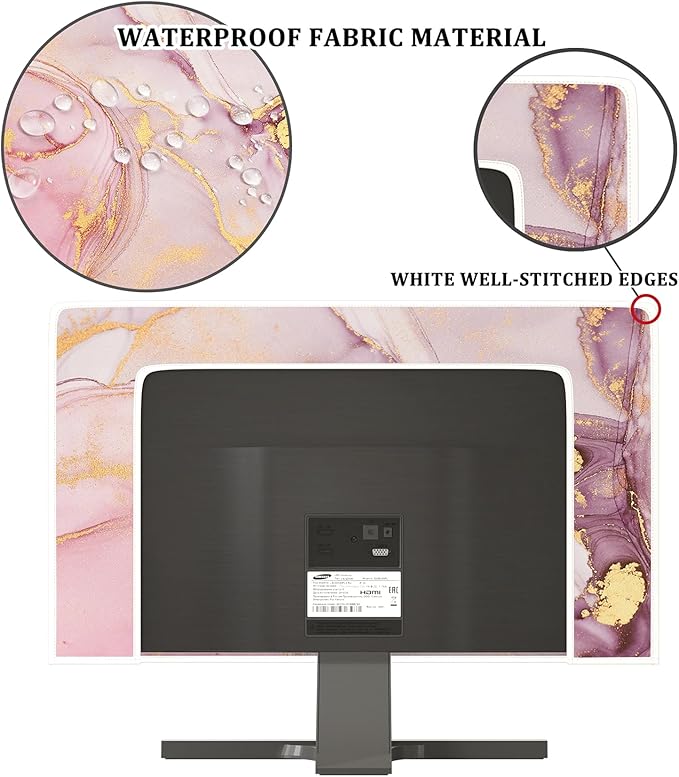Baocicco Pink Gold Marble Waterproof Screen TV Cover 50, 51, 52 Inch Decorative Modern Television Cover for Home TV Screen Texture Dust Proof Monitor Covers for Television Screen LED LCD OLED TVs
