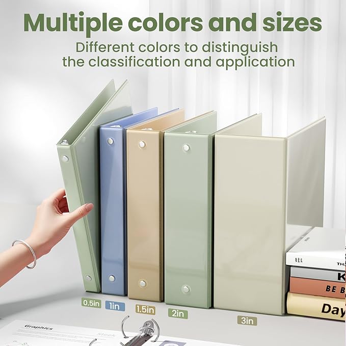 SUNEE 3 Ring Binder 1 Inch 1 Pack, Clear View Binder Three Ring PVC-Free (Fit 8.5x11 Inches) for School or Office Supplies, Sage Green