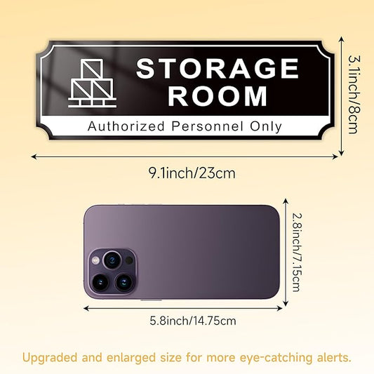 Storage Room Door Sign for Business, Self-Adhesive Durable Modern Storage Room Sticker, UV and Weather Resistant Authorized Personnel Only Signs for Home, Business, Restaurants, Private Area