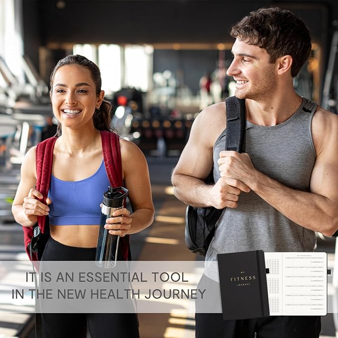 &And Per Se Fitness Workout Journal for Men & Women, Workout Log Book Planner with Daily Diet, Gym Exercise & Training Trackers - Undated, A5 Size, Leather Hardcover (Black)