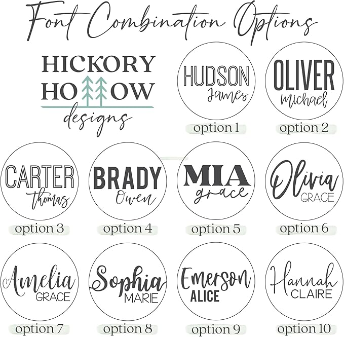 Custom Round Nursery Name Sign, Personalized Wooden Wall Plaque, 12" 18" 24", 30" 3D Wall Art for Children & Kids Rooms, Baby Shower, Hickory Hollow Designs (Brady Owen)