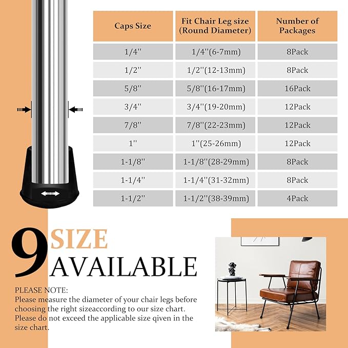 VOCOMO 5/8" Round Rubber Chair Leg Tips Caps, 16 Pack Small Chair Leg Floor Protectors Small Furniture Legs Caps Non Slip Reduce Noise for Hardwood Floors (Black, Fit: 16mm to 17mm)