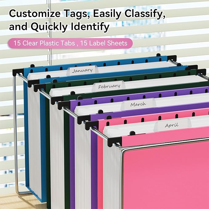 ANSOOK Plastic Hanging File Folders Letter Size, 3 Inch Reinforce Expanding File Folder,12 Pack File Cabinet Folders,Heavy Duty Hanging File Organizer,File Folders Hanging with Tabs