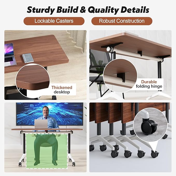 Goakwwuz Conference Room Table, Folding Conference Tables,Thicken Grey Tabletop,Flip Top Wooden Seminar Meeting Room Table for Conference Room Offices (4, Walnut, 70.8”)