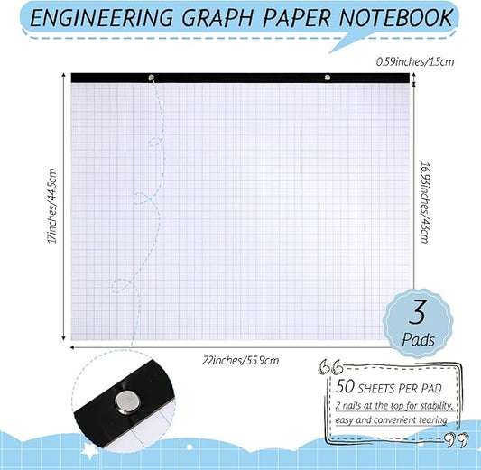 Fainne 3 Pcs Large Engineering Graph Paper Pad Giant Drafting Pad Blueprint Sketching Graph Paper Engineer Architect Designer Mathematician Draftsman (Blue, 22x17inches)