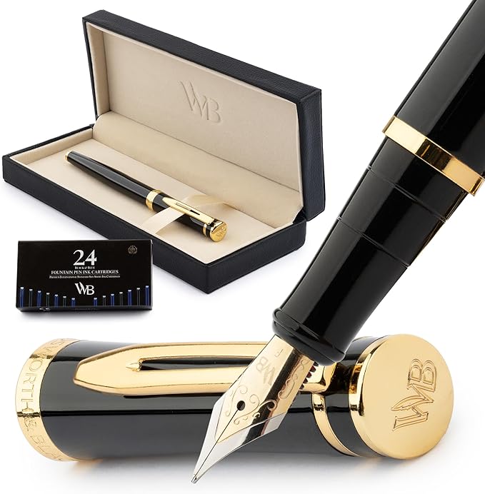 Wordsworth & Black Fountain Pen Set (Black, 24 Pack)