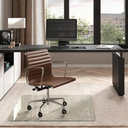 Vitrazza Glass Chair Mat 48” x 48” Superior ¼ Thick, Chiaro Standard Clear, Certified Tempered Safety Glass, Delivers a Smooth Glide, Protects Carpet or Wood, Beautiful in Home or Office