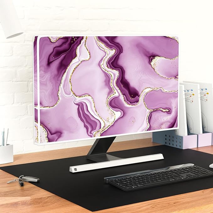 Baocicco Violet Gold Marble Waterproof Weatherproof and Dust-Proof TV Screen Cover 32 Inch for Home Office Creative TV Covers for 32 Inch TVs Screen Anti-Static Dustproof Protective