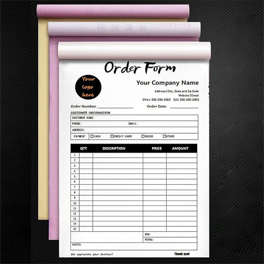Custom Invoice Book in 3-Part /2-Part Receipt Book with Carbon Copies Personalized Carbonless Service Invoice Form Books Sales Order Book with Company Name Logo Address,B-Order Form Book with Logo
