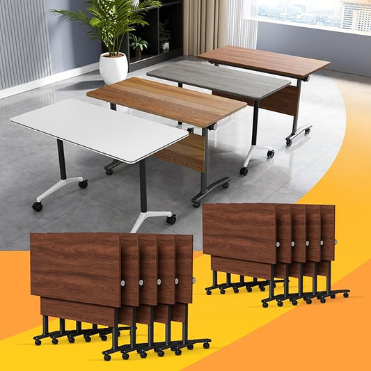 Conference Table Flip Top Mobile Conference Room Tables,Folding Conference Table with Wheels,Large Meeting Training Seminar Table Saving Space for Office Classroom(10D,55.1'')