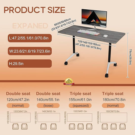 Folding Conference Table 4ft 5ft, Foldable Office Meeting Desk for 6 People, Multiple Sizes Colors Mobile Conference Room Table for Training Room School Business Furniture (2, Grey, 71in)