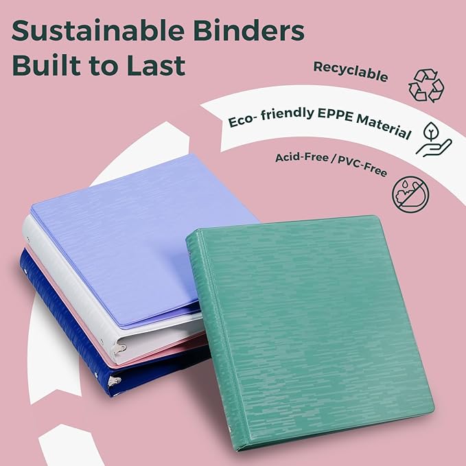 POPRUN 3 Ring Binder 1.5 Inch, PVC-Free, Holds 325 Sheets of 8.5 x 11 Paper, Extra Durable Organizer with 2 Pockets for School & Office, Heavy-Duty, 2 Pack, Midnight Green