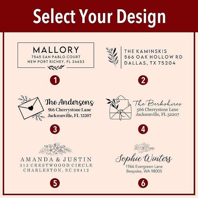 Custom Floral Address Stamp | Choose from 12 Designs | Multiple Ink Color Options | Envelope Return Address Stamp for Couple or Family (Design 9, Extra Large)