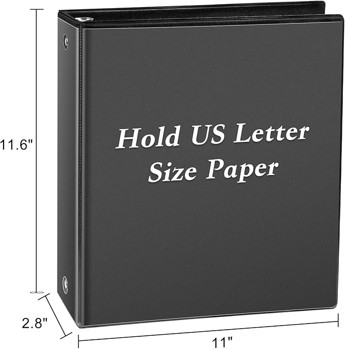 CIXILDTS 2" 3 Ring Binder, Standard 2-inch Round Ring Binder Fit Letter Size Paper, Presentation View Binders, Black, 6-Pack